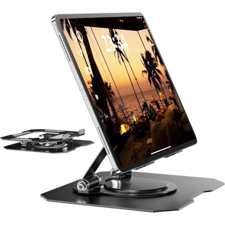 GlasFlength Soporte Tablet con Base Giratoria de 360°, Soporte para Tablet Mesa Ajustable y Plegable Soport e de Table t con