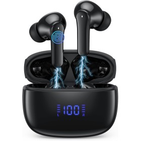 Auriculares Inalámbricos Bluetooth 5.3, 2024 HiFi Estéreo Con 4 ENC Cancelación Ruido, 50H, Dual LED Pantalla, IP7 Impermeable,