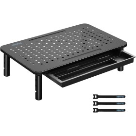 BONTEC Soporte para Monitor con Cajón, Elevador Monitor Escritorio de Tres Niveles de Alturas Ajustable con Plataforma de Malla