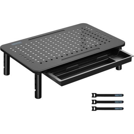 BONTEC Soporte para Monitor con Cajón, Elevador Monitor Escritorio de Tres Niveles de Alturas Ajustable con Plataforma de Malla