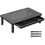 BONTEC Soporte para Monitor con Cajón, Elevador Monitor Escritorio de Tres Niveles de Alturas Ajustable con Plataforma de Malla