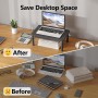 BONTEC Soporte para Monitor con Cajón, Elevador Monitor Escritorio de Tres Niveles de Alturas Ajustable con Plataforma de Malla