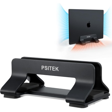 Psitek Soporte Vertical de Aluminio para Portátiles, Ancho de Ranura Ajustable 12-42mm, Almacenamiento Vertical Que Ahorra