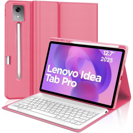 Funda con Teclado para Lenovo Tab P12 12.7", Teclado Bluetooth Inalámbrico Desmontable con Funda Protectora Delgada y Ranura