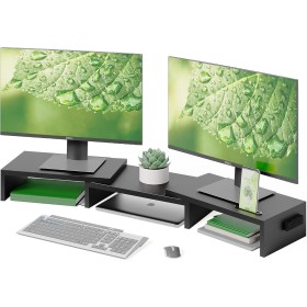 BONTEC Elevador Monitor de Madera para Doble Monitors, Soporte para Monitor Escritorio con Monitor Smartphone Holder, Madera
