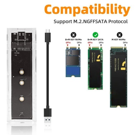 M.2 NVME PCIe NGFF SATA protocolo Dual SSD carcasa transparente USB ti