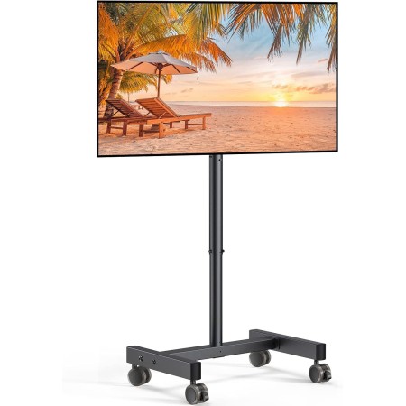 PERLEGEAR Soporte TV con Ruedas para Televisión de 13 a 50 Pulgadas, Pie Móvil con 30° Inclinación, Altura Ajustable en 8