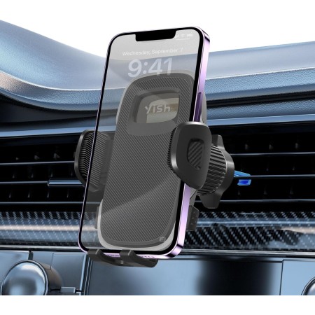YISH Soporte Movil Coche：360° Suporte Telemovel Carro, Porta Movil Coche [Gancho Mejorado y Silicona] Sujeta Moviles para Coche,