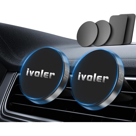 ivoler 2 Pack Soporte Móvil Coche, Iman Coche Móvil para Rejilla del Aire, 360°Rotación, Soporte Magnético para Smartphone, los