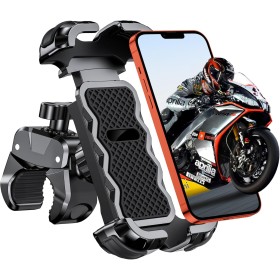Babacom Soporte Movil Moto 360° Rotación, Cerradura 1s y Protección Segura Soporte Movil Bicicleta para Manillar de 0.71-1.4"
