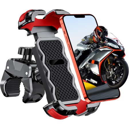 Babacom Soporte Movil Moto 360° Rotación, Cerradura 1s y Protección Segura Soporte Movil Bicicleta para Manillar de 0.71-1.4"