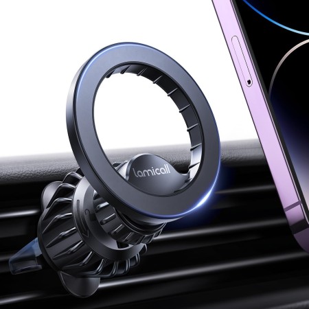 Lamicall Soporte Móvil Coche para MagSafe - [20X N52 Imanes] 360° Rotación, Gancho Metálico, Soporte Magnetico Móvil con Anillo