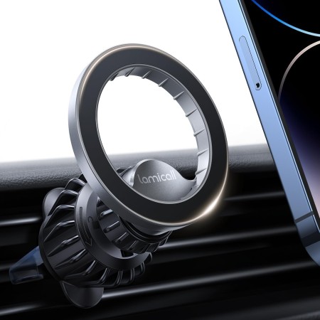 Lamicall Soporte Móvil Coche para MagSafe - [20X N52 Imanes] 360° Rotación, Gancho Metálico, Soporte Magnetico Móvil con Anillo