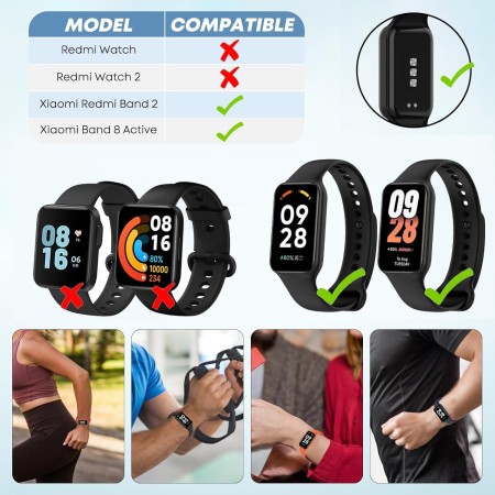 Xisair 3 Piezas Correa Compatible Con Redmi Smart Band 2 / Xiaomi Smart Band 8 Active - Pulsera Deportiva de Silicona Para Band