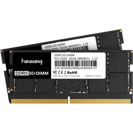 Fanxing DDR5 RAM 64GB (2x32GB) DDR5 4800MHz 262 Pin Notebook Memoria Módulo Ram Compatible SODIMM - Negro
