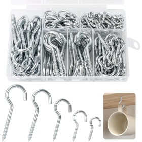 Nadinsta 135 Piezas Ganchos Atornillables de Acero Inoxidable, 1/1.2/1.57/1.9/2.28 Inch Alcayatas Roscadas, Gancho de Tornillo