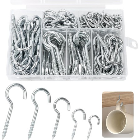 Nadinsta 135 Piezas Ganchos Atornillables de Acero Inoxidable, 1/1.2/1.57/1.9/2.28 Inch Alcayatas Roscadas, Gancho de Tornillo
