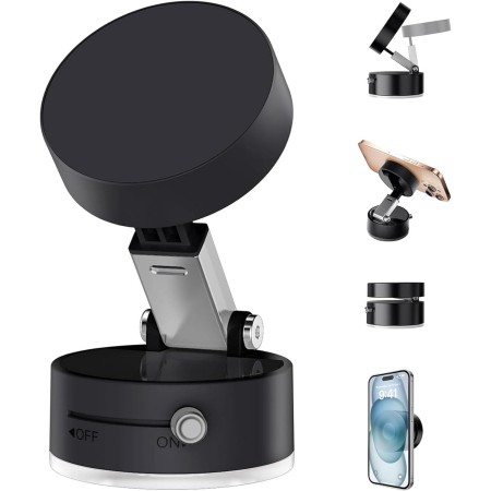 FiveMileBro Soporte Magnético para Teléfono con Succión al Vacío, Plegable, Retráctil y Ajustable 360°, Compatible con Todos los
