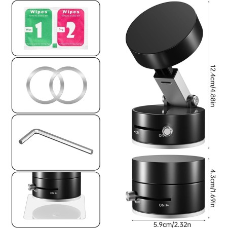 FiveMileBro Soporte Magnético para Teléfono con Succión al Vacío, Plegable, Retráctil y Ajustable 360°, Compatible con Todos los