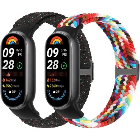 Janpso Correas elásticas trenzadas compatibles con Xiaomi Smart Band 9/8 mujeres hombres, pulseras elásticas ajustables Loop