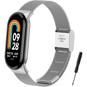 BDIG Correa compatible con Xiaomi Mi Band 9/Xiaomi Mi Band 8, pulsera de repuesto de acero inoxidable con hebilla ajustable para