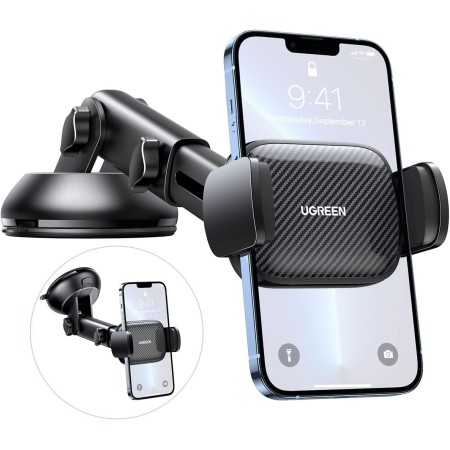 UGREEN Soporte Móvil Coche Salpicadero, Suporte Telemovel Carro para Parabrisas Brazo Ajustable Compatible con iPhone 16 15 14