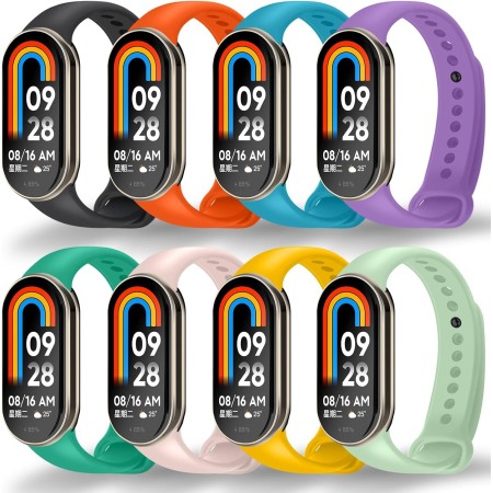 BANGTING 8 Piezas Correas Compatible con Xiaomi Mi Band 9/8, Correa de Recambio para Xiaomi Smart Band 8, Pulseras Mi Band 9