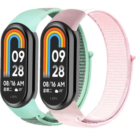 2 Piezas Correas Nailon para Xiaomi Mi Band 9/8 Correa Hombre Mujer,Pulsera Elástica Ajustable Repuesto Brazalete Trenzado