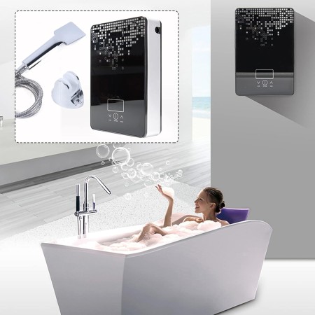 QuatoLuilo US 6500W - Calentador de agua eléctrico instantáneo sin depósito para toda la casa, color negro