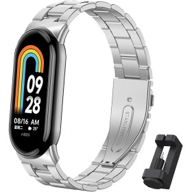BDIG Correa Compatible para Xiaomi Mi Band 9/Xiaomi Mi Band 8, Pulsera de Repuesto de Acero Inoxidable Hebilla Ajustable Correa