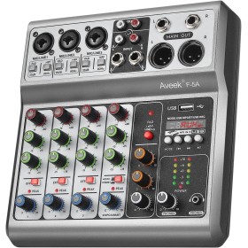 Mezclador de audio profesional Aveek, Sound Board Mixing Console with Bluetooth USB digital de 5 canales, entrada 48V Phantom