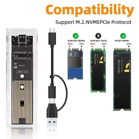 M.2 NVME PCIe NGFF SATA protocolo Dual SSD carcasa transparente USB ti