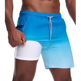 Danfiki Bañador Hombre Shorts de Baño Shorts de Playa Short de Verano 2 en 1 con Forro de Compresión y Malla Secado Rápido para