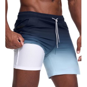 Danfiki Bañador Hombre Shorts de Baño Shorts de Playa Short de Verano 2 en 1 con Forro de Compresión y Malla Secado Rápido para