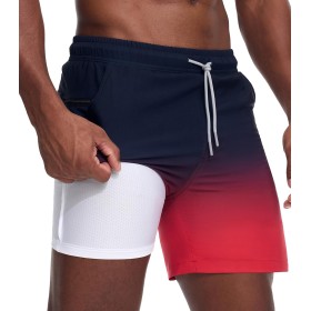 Danfiki Bañador Hombre Shorts de Baño Shorts de Playa Short de Verano 2 en 1 con Forro de Compresión y Malla Secado Rápido para