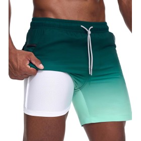Danfiki Bañador Hombre Shorts de Baño Shorts de Playa Short de Verano 2 en 1 con Forro de Compresión y Malla Secado Rápido para