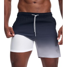 Danfiki Bañador Hombre Shorts de Baño Shorts de Playa Short de Verano 2 en 1 con Forro de Compresión y Malla Secado Rápido para