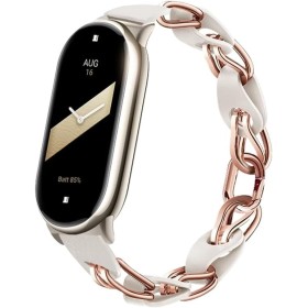 PINHEN Compatible para Xiaomi Smart Band 8/9 Band,Correa de repuesto Anillo de acero inoxidable Cadena de cuero Miband 8