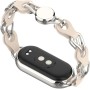 PINHEN Compatible para Xiaomi Smart Band 8/9 Band,Correa de repuesto Anillo de acero inoxidable Cadena de cuero Miband 8