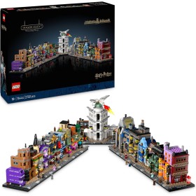 LEGO Harry Potter Tiendas Mágicas del Callejón Diagon Maqueta para Adultos y 12 Micro Figuras de Colección, Autobús Noctámbulo,