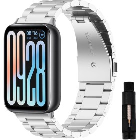 SeNool Correa de Metal para Xiaomi Smart Band 9 Pro/8 Pro, Pulsera de Repuesto de Acero Inoxidable para Redmi Watch 5/4 - Plata