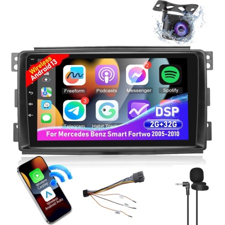 [2+32G] Radio Android 13 para Mercedes Benz Smart Fortwo 2005-2010 con Carplay y Android Auto - Pantalla Táctil HD de 9 Pulgadas