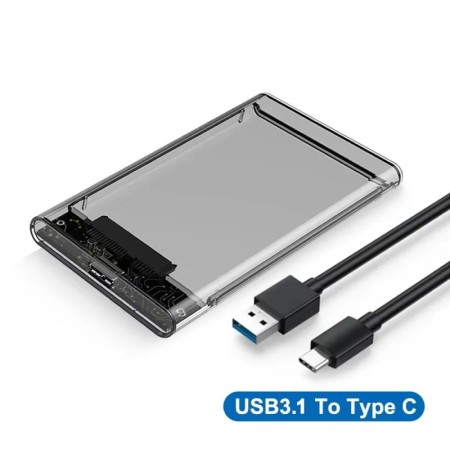 Caja HDD 2,5 SSD SATA a USB 3,0 tipo C 3,1 con adaptador de 5Gbps carc