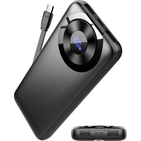 Power Bank Bateria Externa 10000mAh, 3A Carga Rapida Bateria Portatil USB-C in&out con 4 Salidas, Cargador Portatil con Cable
