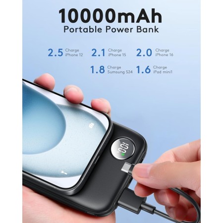 Power Bank, Slim Bateria Externa 4.5A de Alta Velocidad 10000mAh 22.5W, Bateria Portatil con Entrada y Salida USB C de Alta