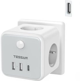 TESSAN Ladron Enchufes con USB C, 6 en 1 Cubo Cargador Ladrón Enchufes, Triple Multiple con 3 USB, Multiple Pared con