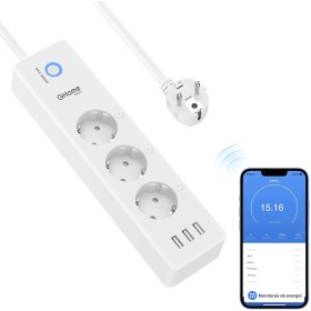 GHome Smart Regleta Inteligente Alexa con 3 Enchufes y 3 USB, Regleta WiFi Programable con Monitoreo de Consumo, Smart Plug