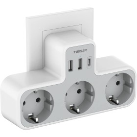 TESSAN Ladron Enchufes Plano con USB C, 6 en 1 Ladrón Enchufes Multiples USB, Triple Cargador Multiple 3600W, Regleta Pared para