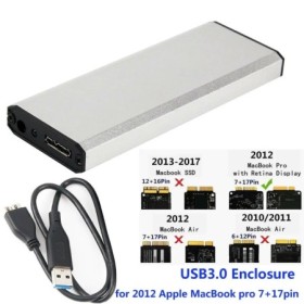 Caja de disco duro USB3.0 para Apple MacBook pro 2012 7+17pin Desmonta