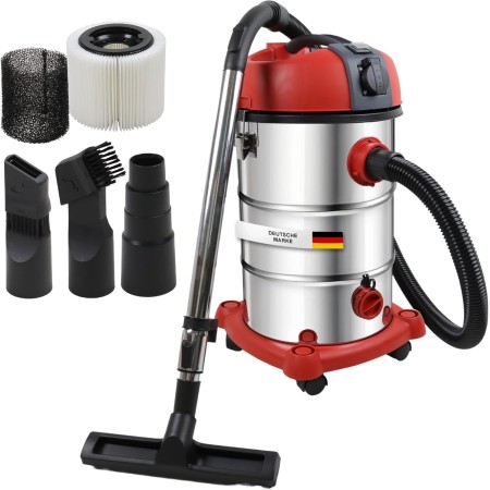 STAHLMANN VAC3300 - Aspiradora industrial en seco (depósito de 30 L, enchufe integrado, potente 3300 W, con y sin bolsa, función